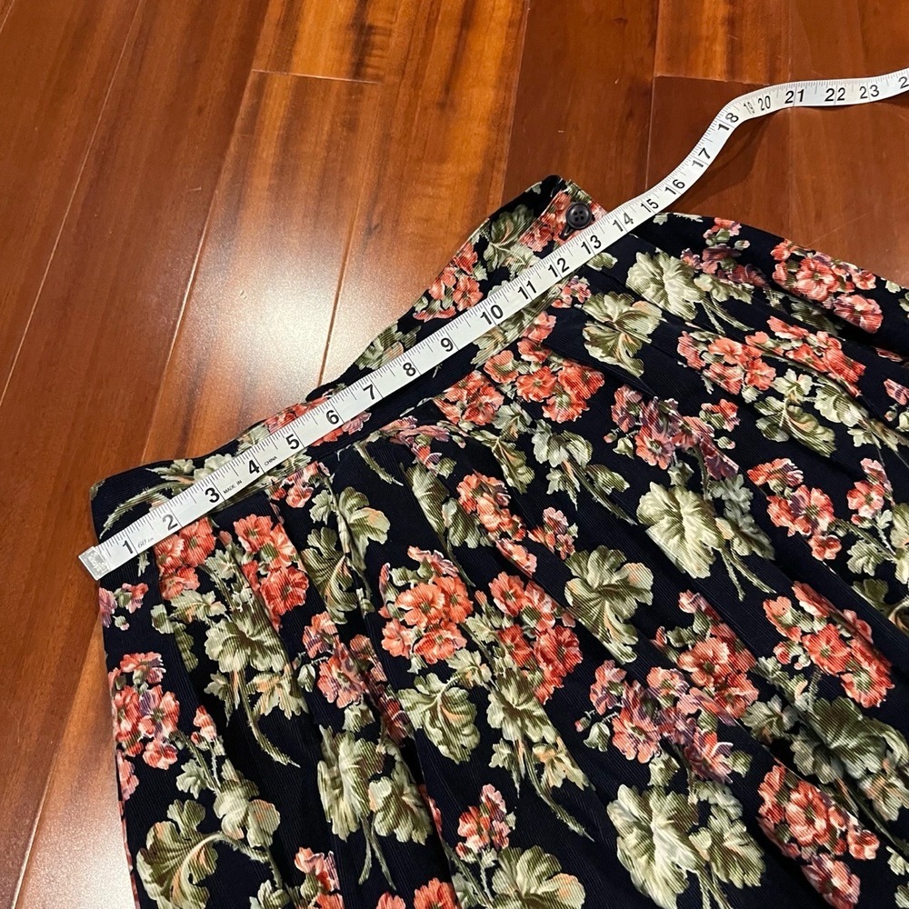 Vintage Herman Geist Floral Print Corduroy Skirt A-line Long Midi Size 12 - Picture 6 of 8